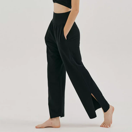 SANTOSHA High-Rise Split-Hem Cropped Pants With Side Pockets (black)