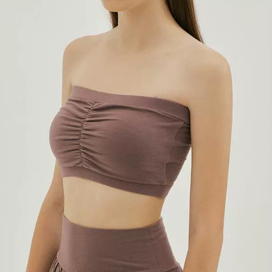 SANTOSHA Ruched Strapless Built-In Bra Crop Top (dry rose)