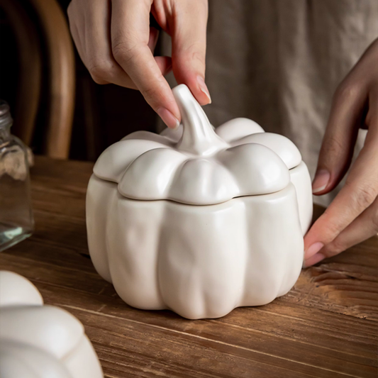 Ceramic White Pumpkin Storage Jar / Soup Bowl With Lid